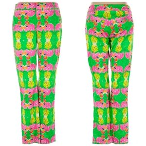 Lauren Gold Colorful Flamingo Print Summer Pants
